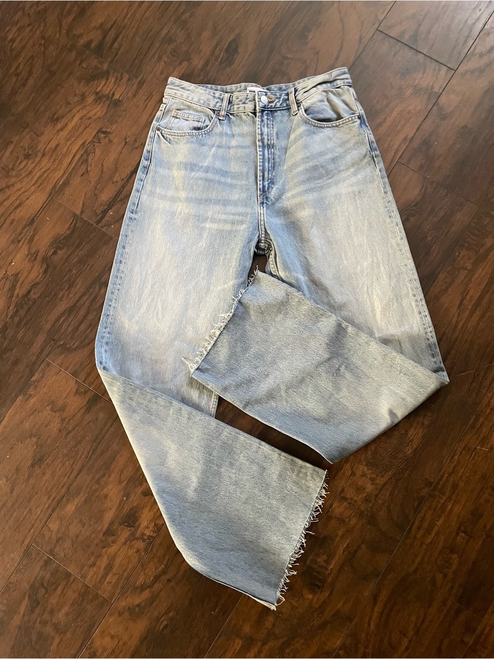 Zara Light Blue high waisted Flared Wide-Leg Jeans
